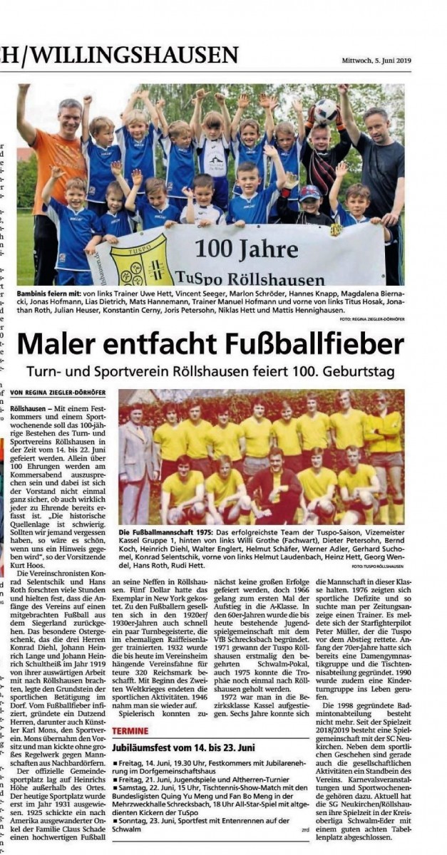 Die HNA Schwälmer Allgemeine berichtete über 100 Jahre TuSpo