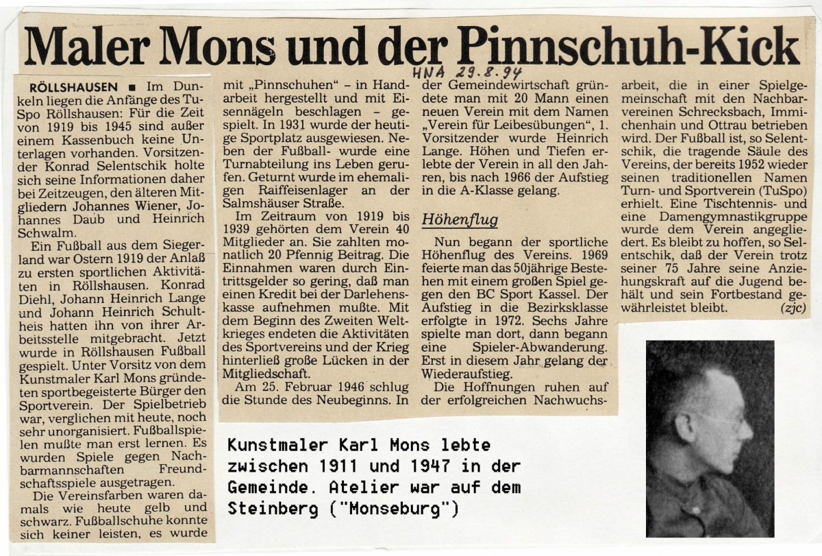 Kunstmaler Karl Mons war der erste Vereinsvorsitzende