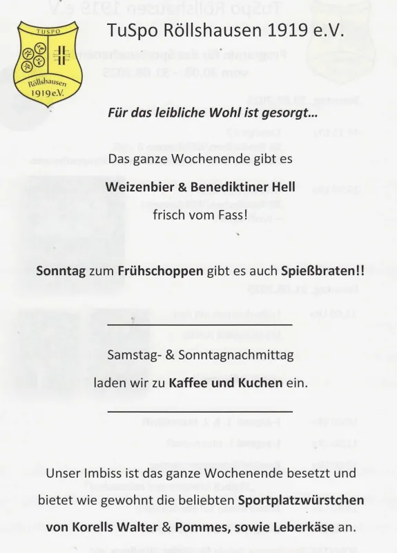 TuSpo Röllshausen Sportwochenende -Samstag 30. und Sonntag 31.August 2025