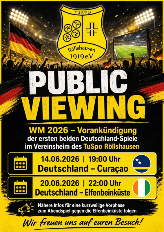 Public Viewing zur WM 2026 im Vereinsheim des TuSpo Röllshausen