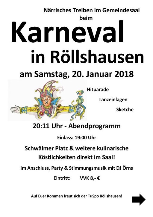 HEUTE 20:11 Uhr: TuSpo-Karneval (Einlass ab 19:00 Uhr)