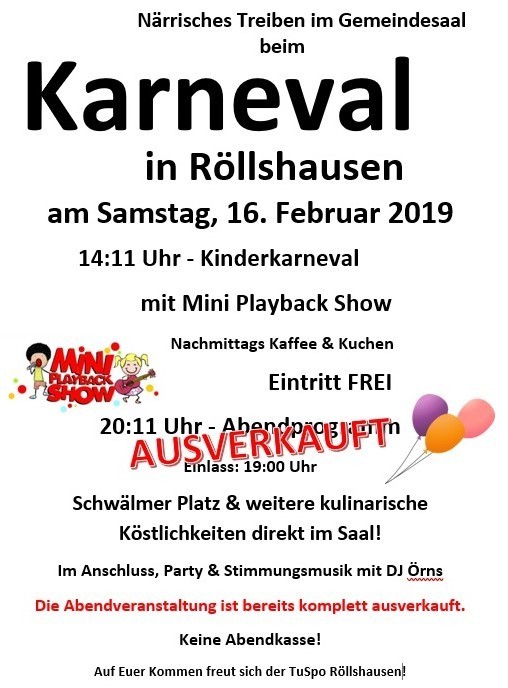 AUSVERKAUFT! TuSpo-Karneval am Samstag, 16. Februar